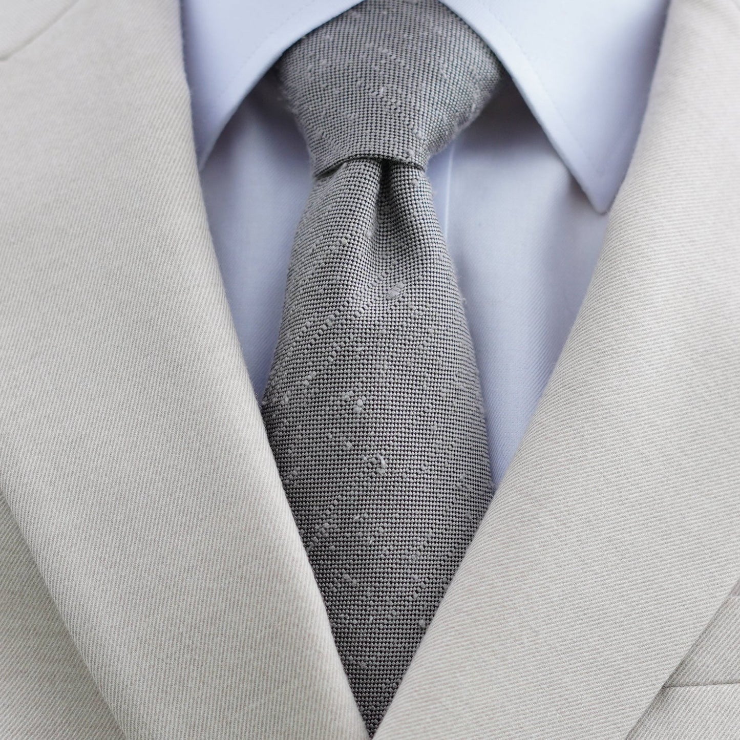 Light Grey Three Fold Shantung Silk Handrolled Untipped Tie