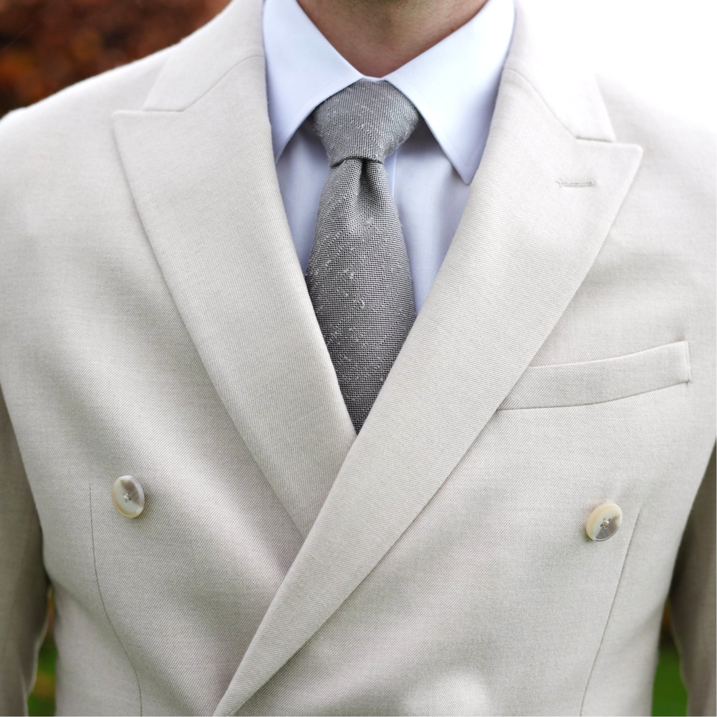 Light Grey Three Fold Shantung Silk Handrolled Untipped Tie
