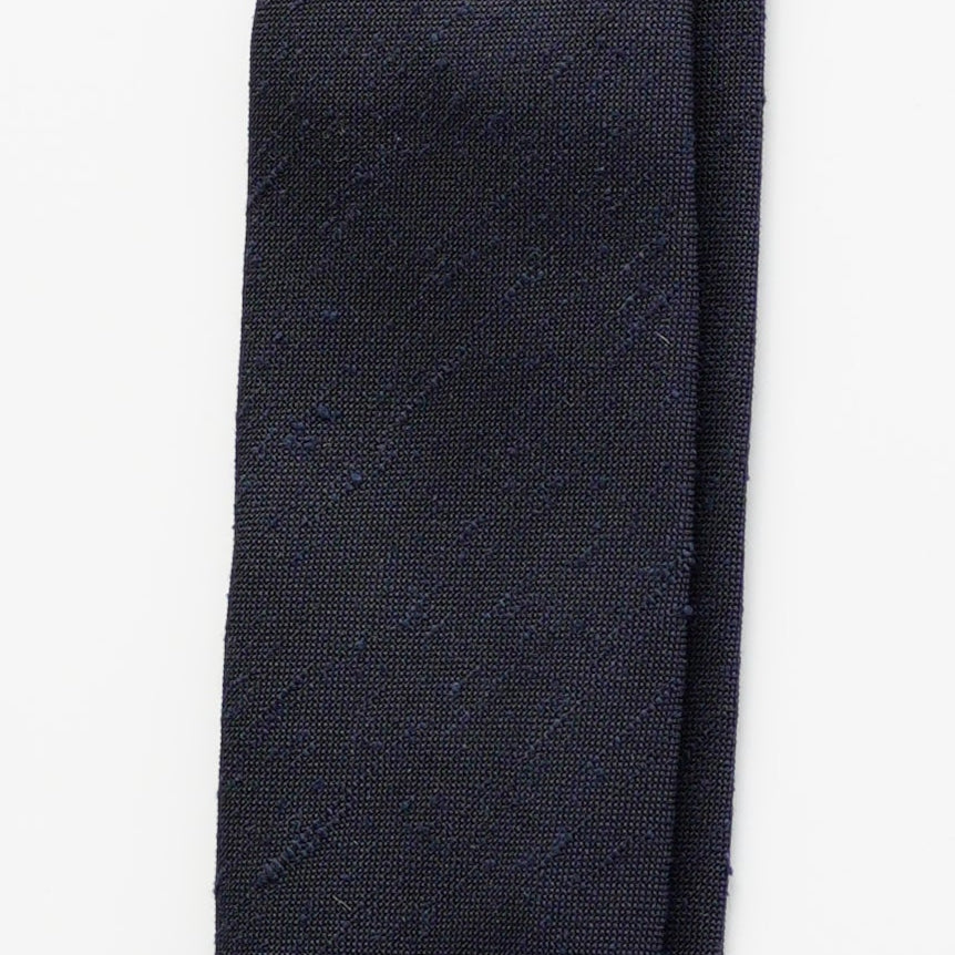 Navy Three Fold Shantung Silk Handrolled Untipped Tie