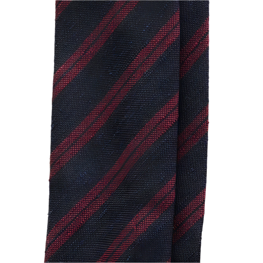 Navy & Burgundy Three Fold Shantung Silk Handrolled Untipped Tie