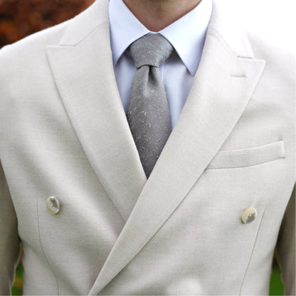 Light Grey Three Fold Shantung Silk Handrolled Untipped Tie